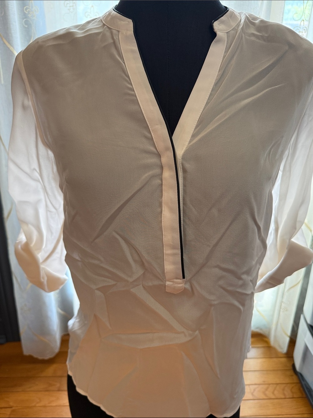 Banana Republic Silk White Split-Neck Blouse
